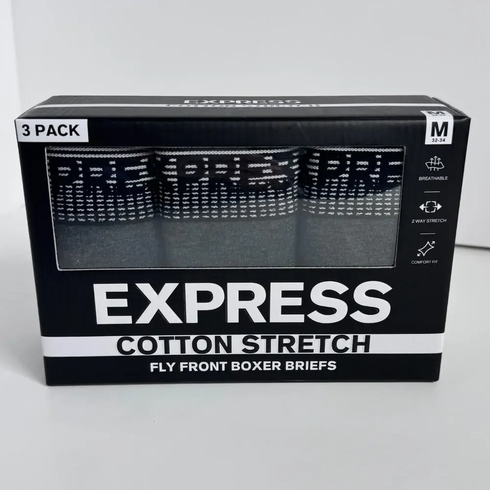 Express Men's Cotton Stretch Fly Front Boxer Briefs Medium (32-34) - 3 pack